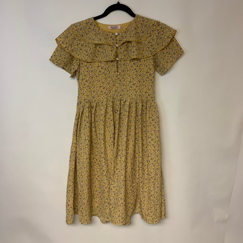 Gmax Star Dress Yellow Ditzy Floral Danity Ruffle Midi Cottagecore Girls Sz 16